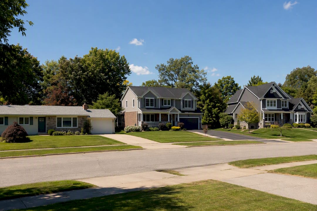 Michigan suburban street with diverse homes