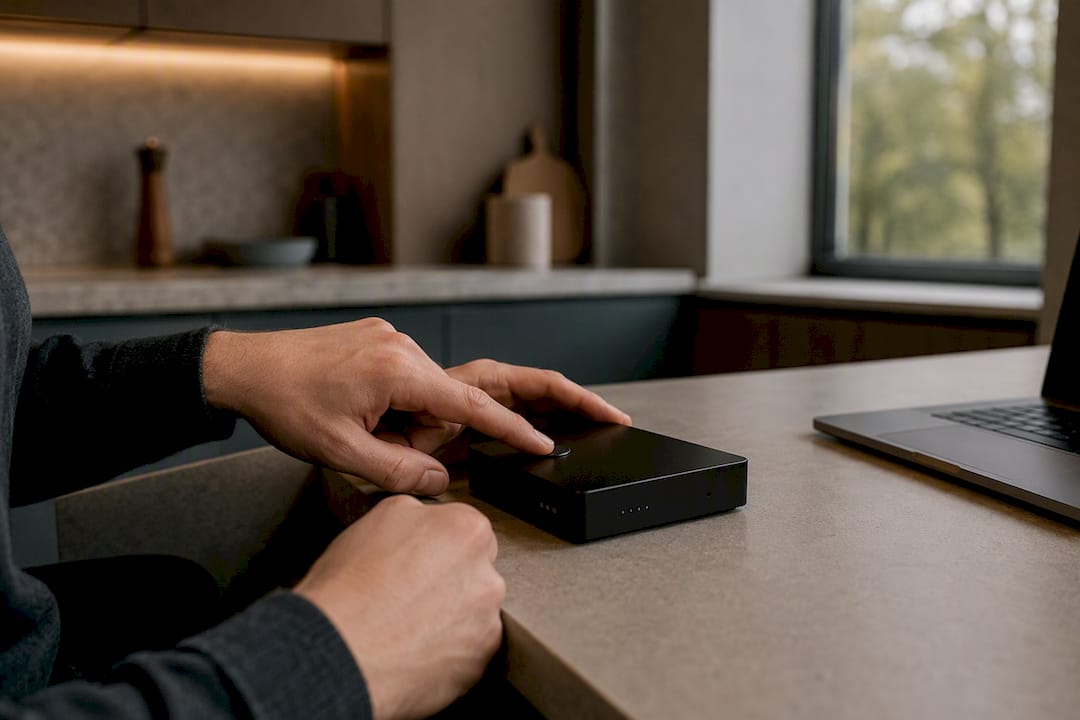 Hands pressing button on testing device