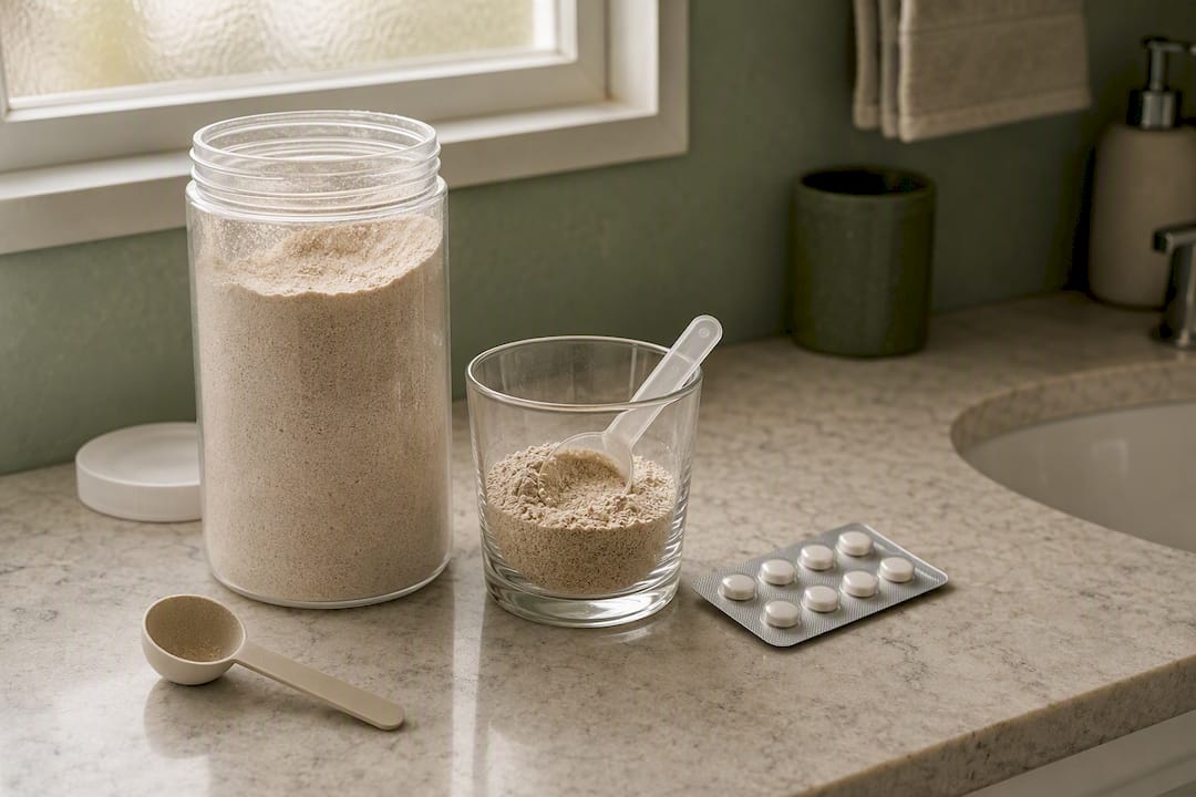 Common laxative containers on bathroom counter
