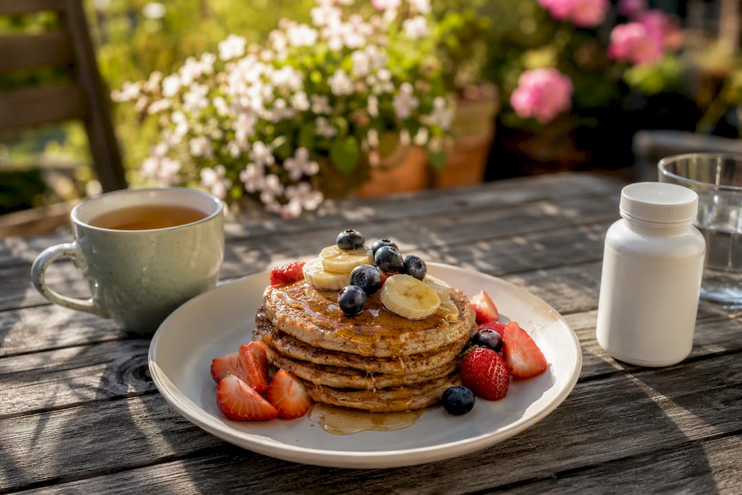 Plate of healthy breakfast with water glass