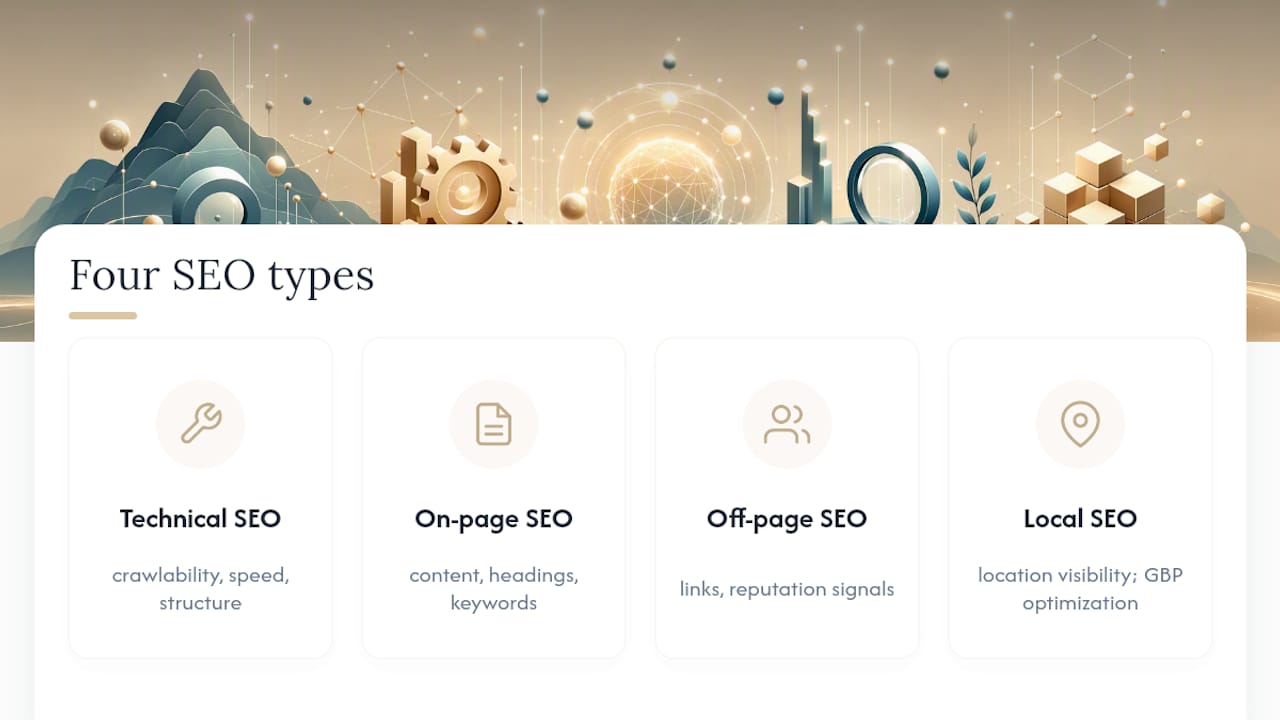 Diagram showing four SEO categories