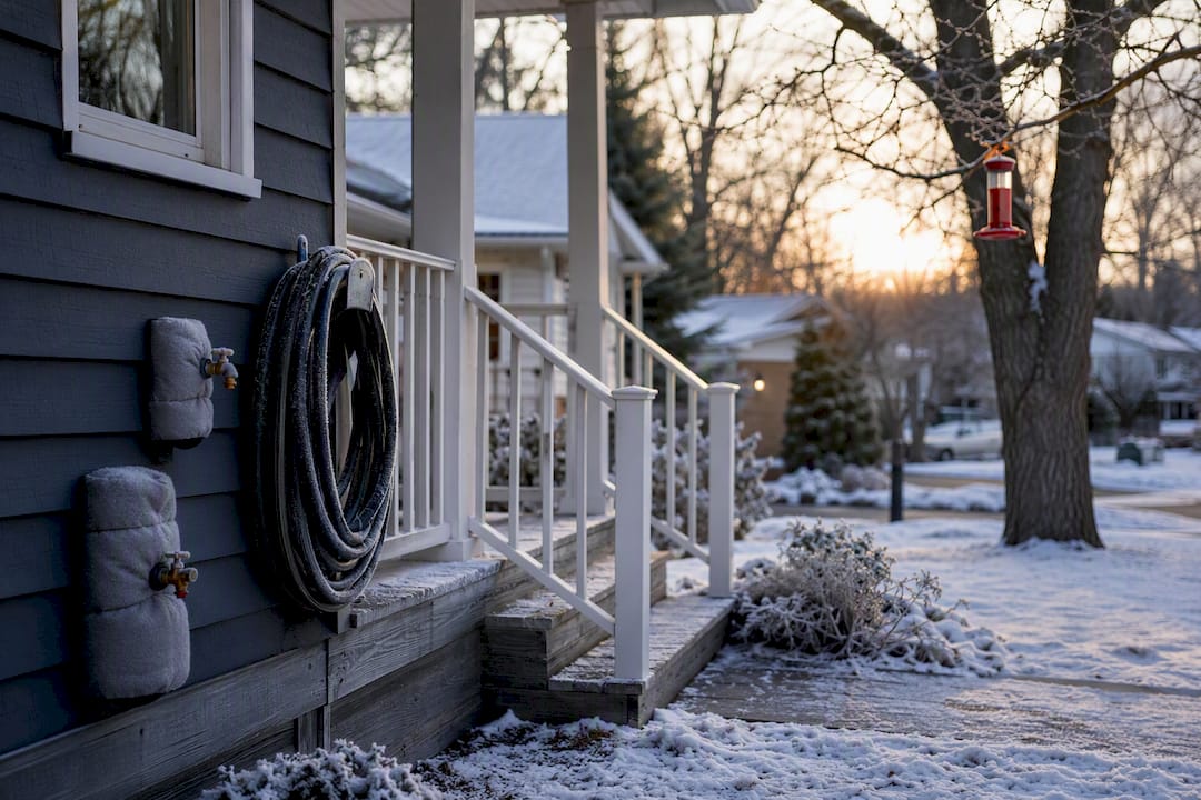 Winterized suburban Michigan home exterior