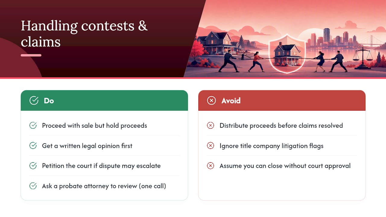 How Do You Handle Will Contests or Creditor Disputes During a Sale? — overview diagram