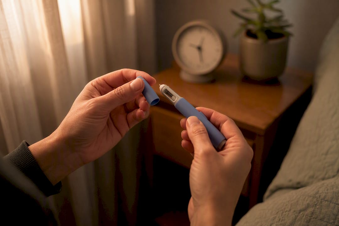 Hands preparing semaglutide injection pen