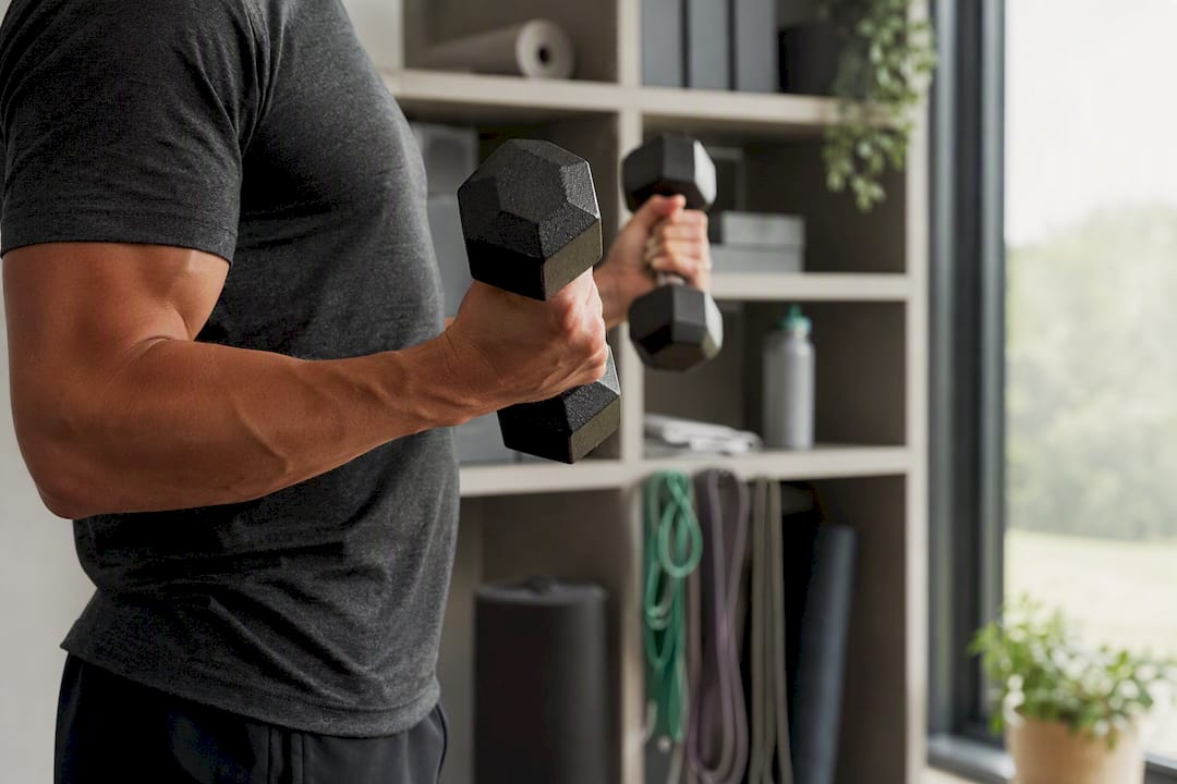 Hands holding dumbbells during resistance training