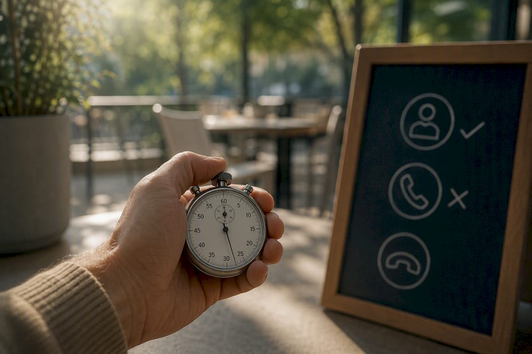Hand holding stopwatch measuring call duration