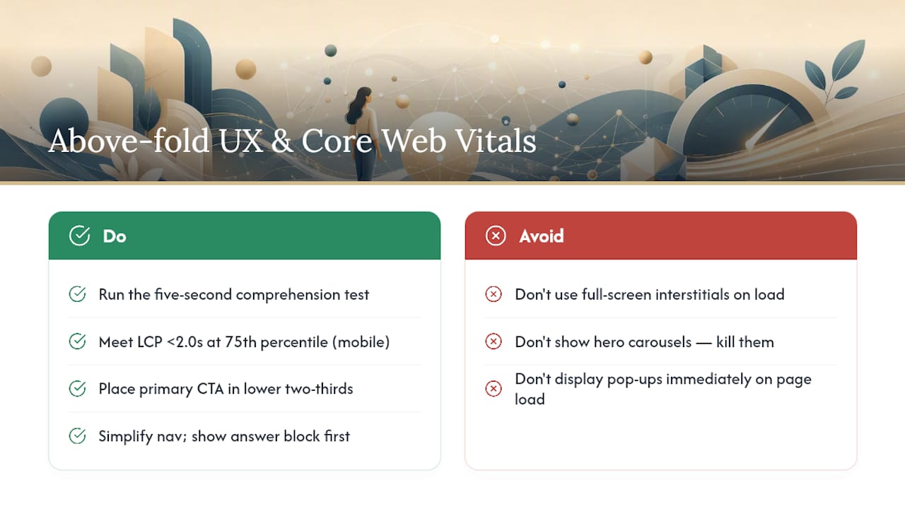 Above-the-Fold UX and Core Web Vitals for the Homepage — overview diagram