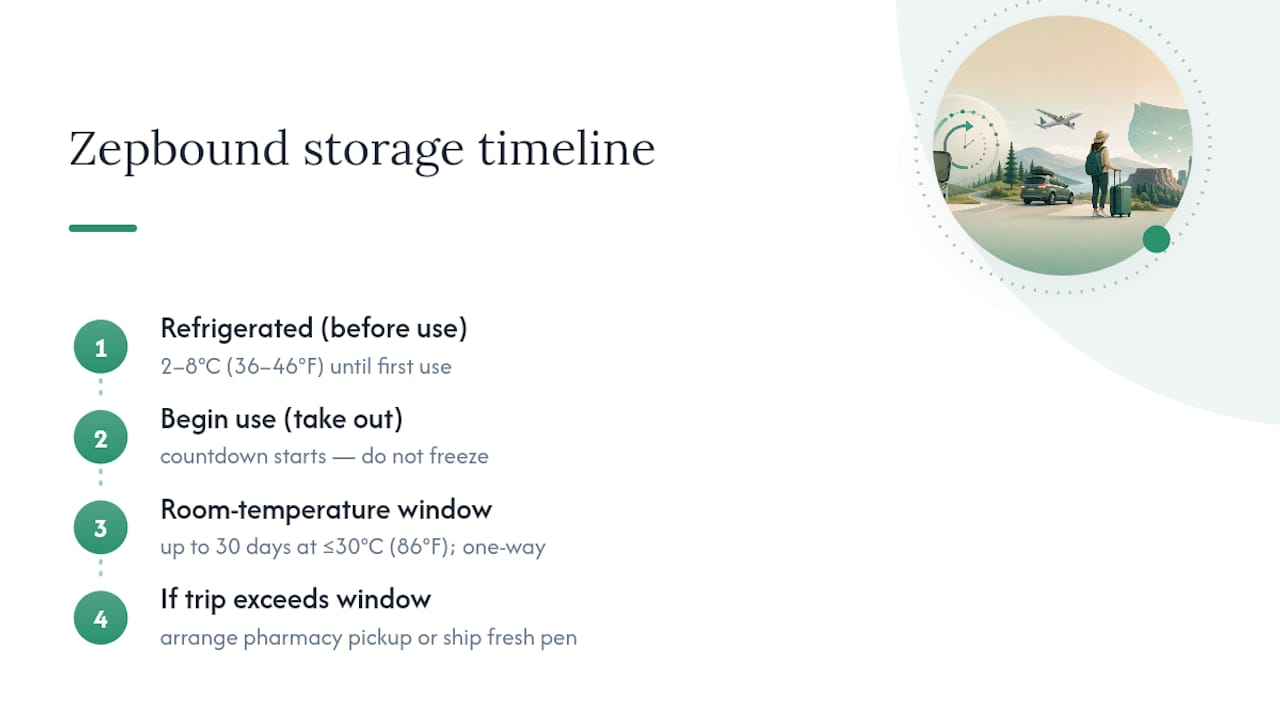 Thirty-day medication storage travel timeline