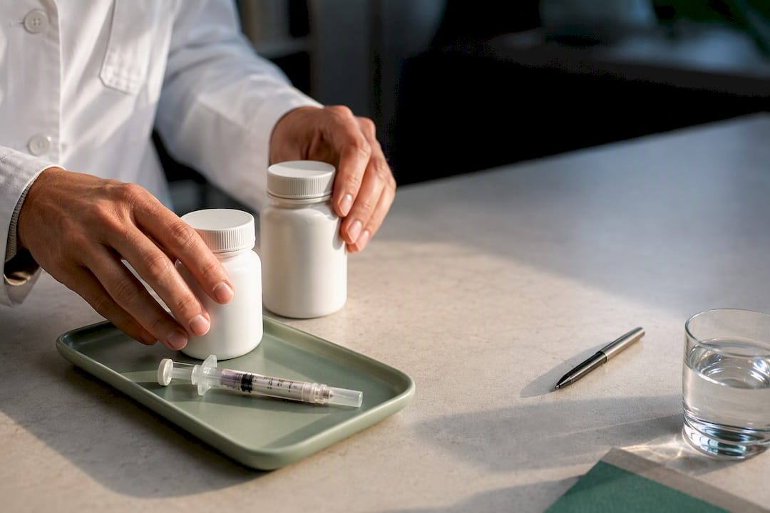 Anonymous GLP-1 medication containers during consultation