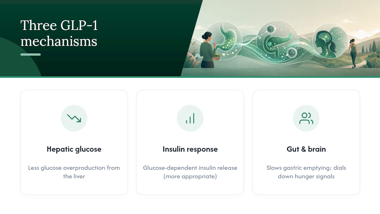 Three coordinated GLP-1 effects