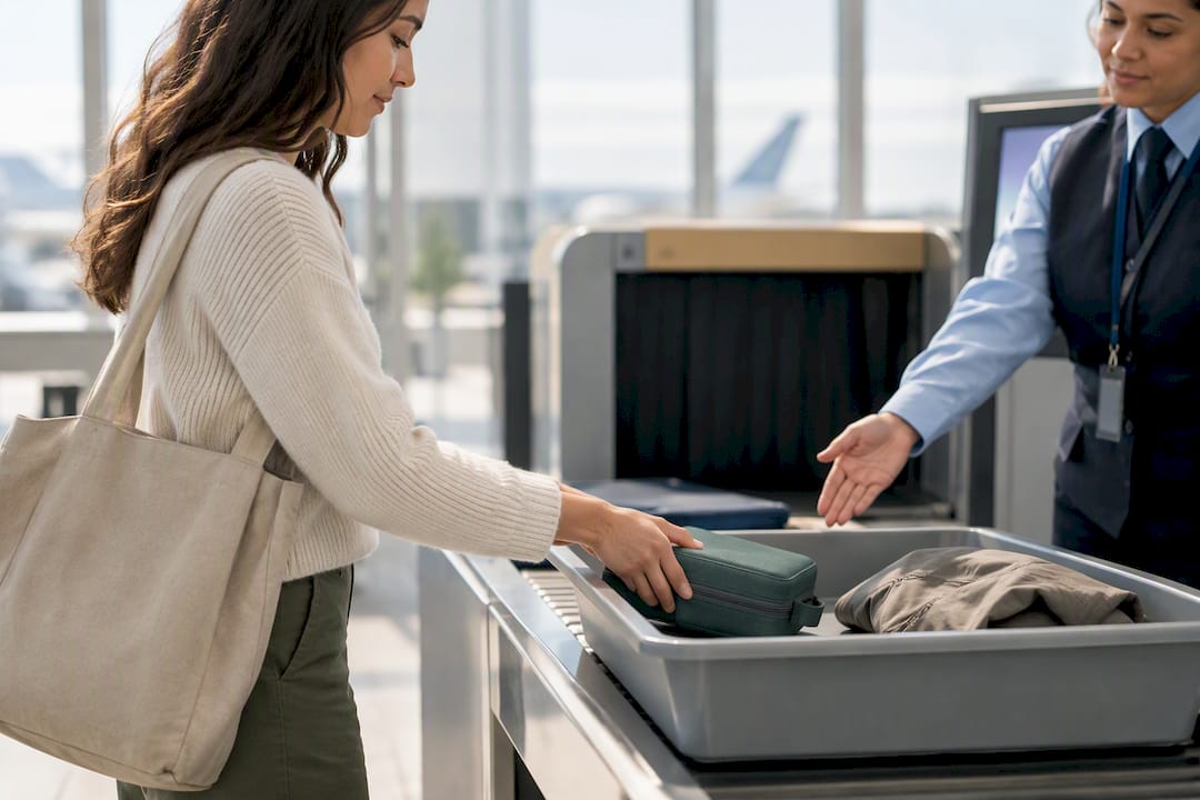 Traveler presenting medication case at airport security