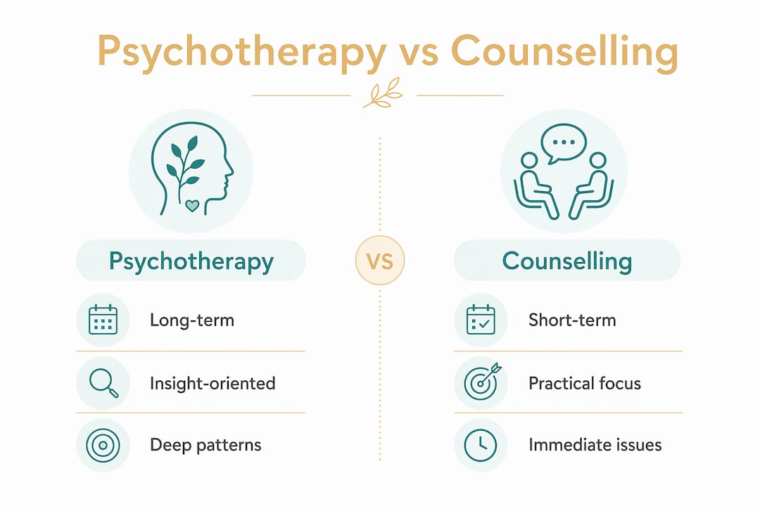 Infographic comparing psychotherapy and counselling