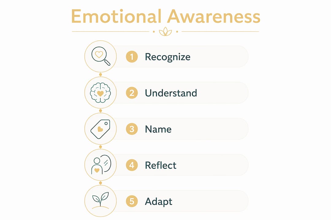 Infographic illustrating steps of emotional awareness
