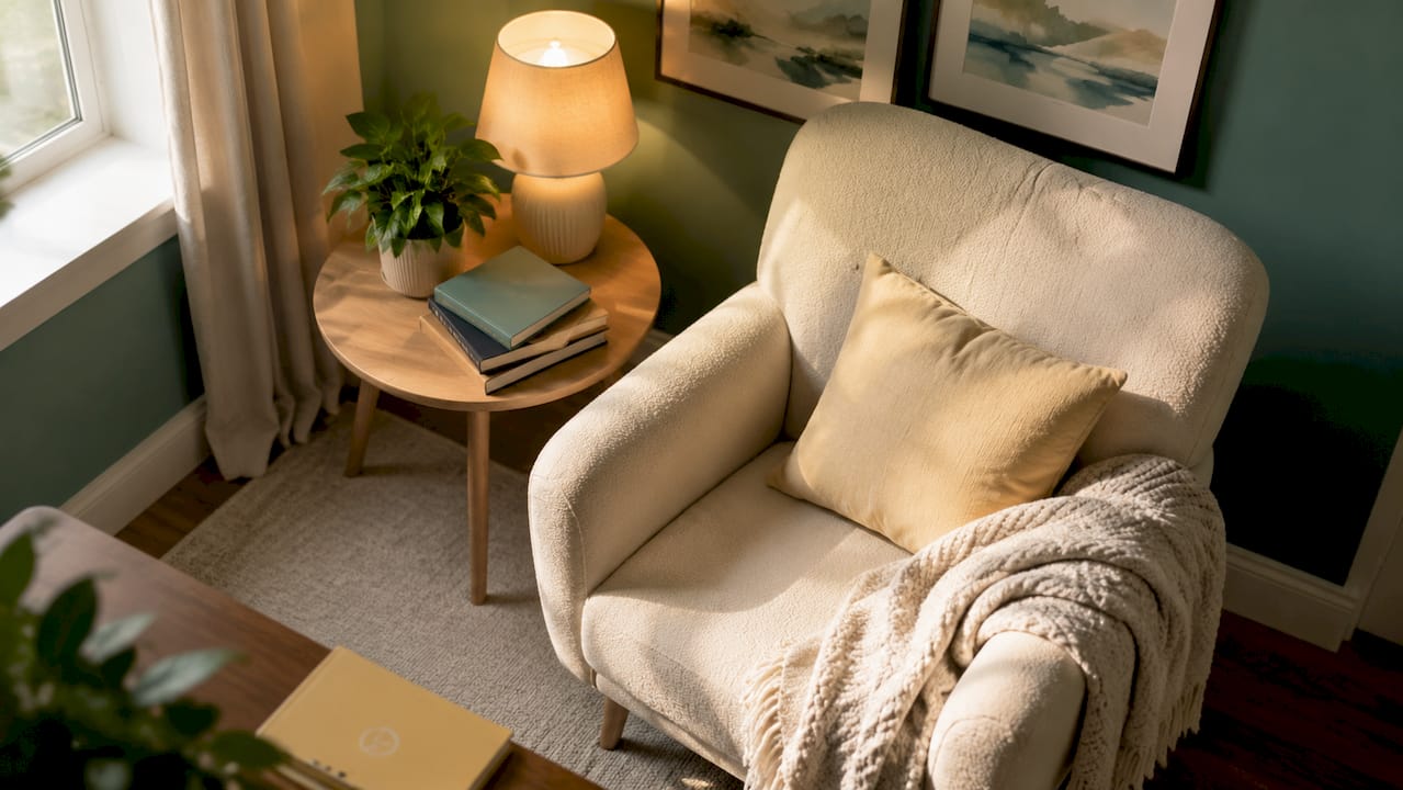 Cozy therapy office seating area