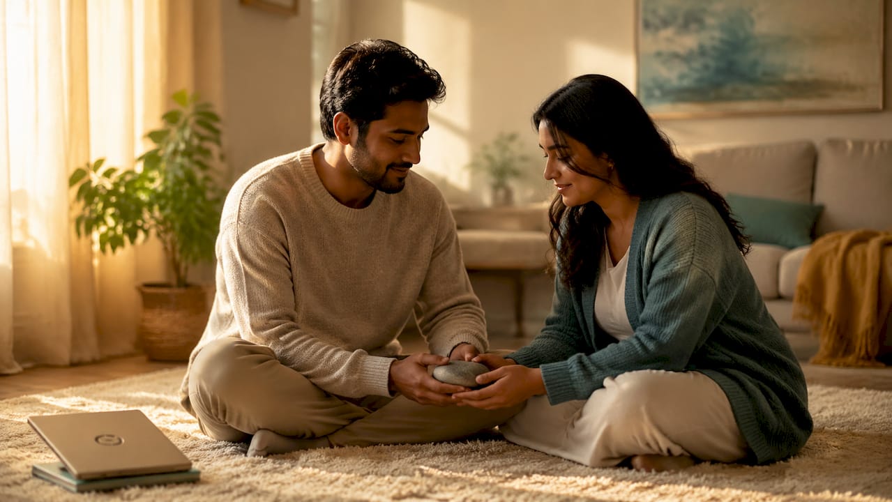 Couple holding symbolic object together