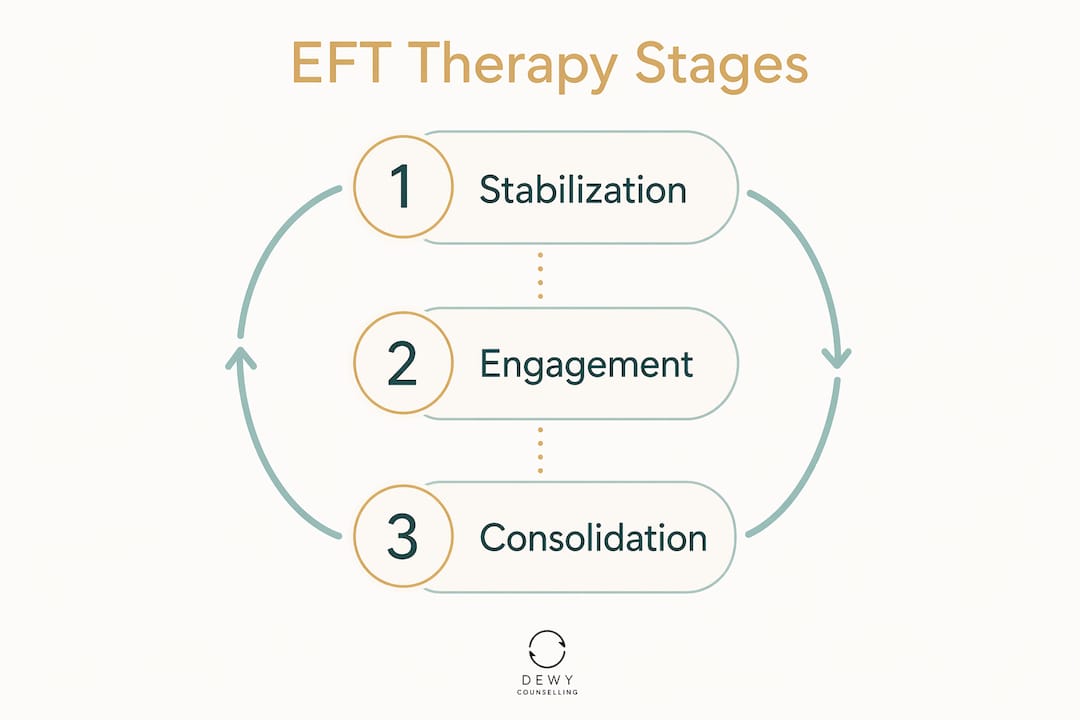 Infographic illustrating three stages of EFT therapy