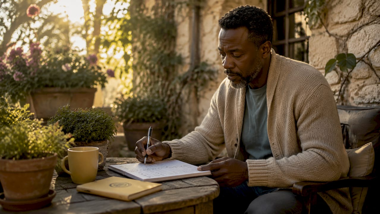 Man completing behavioral activation checklist