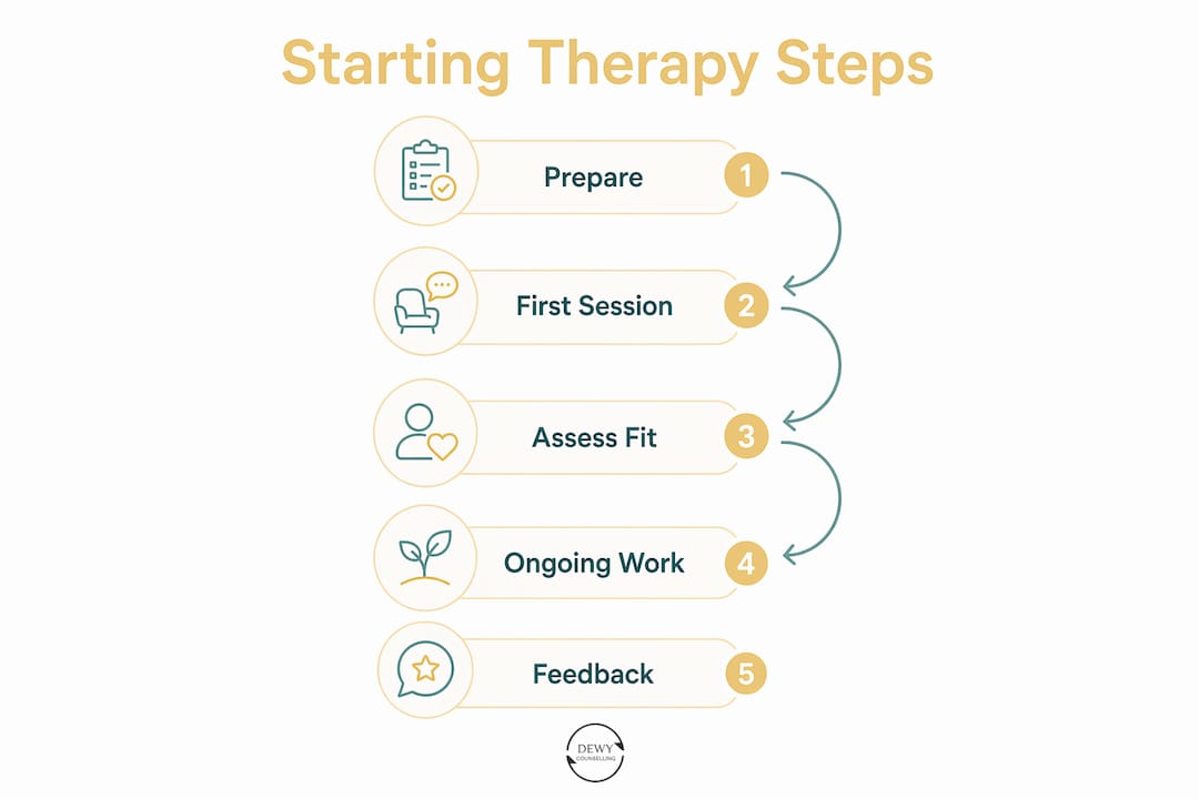 Infographic illustrating steps to start therapy