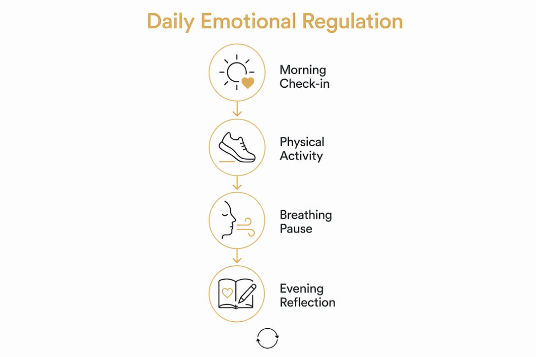 Infographic illustrating daily emotional regulation steps