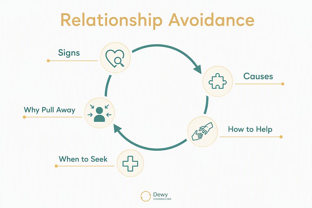 Infographic showing relationship avoidance stages and support