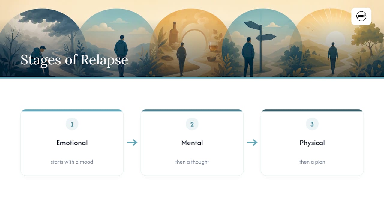 Diagram of three stages of addiction relapse
