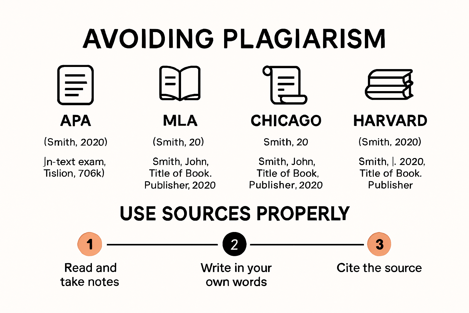 Different citation styles and plagiarism checklist infographic