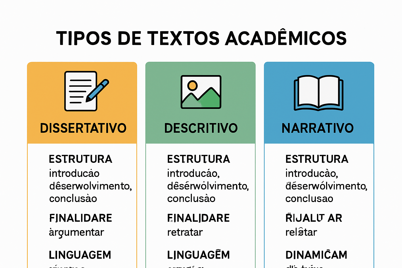 Comparação visual dos tipos de textos acadêmicos