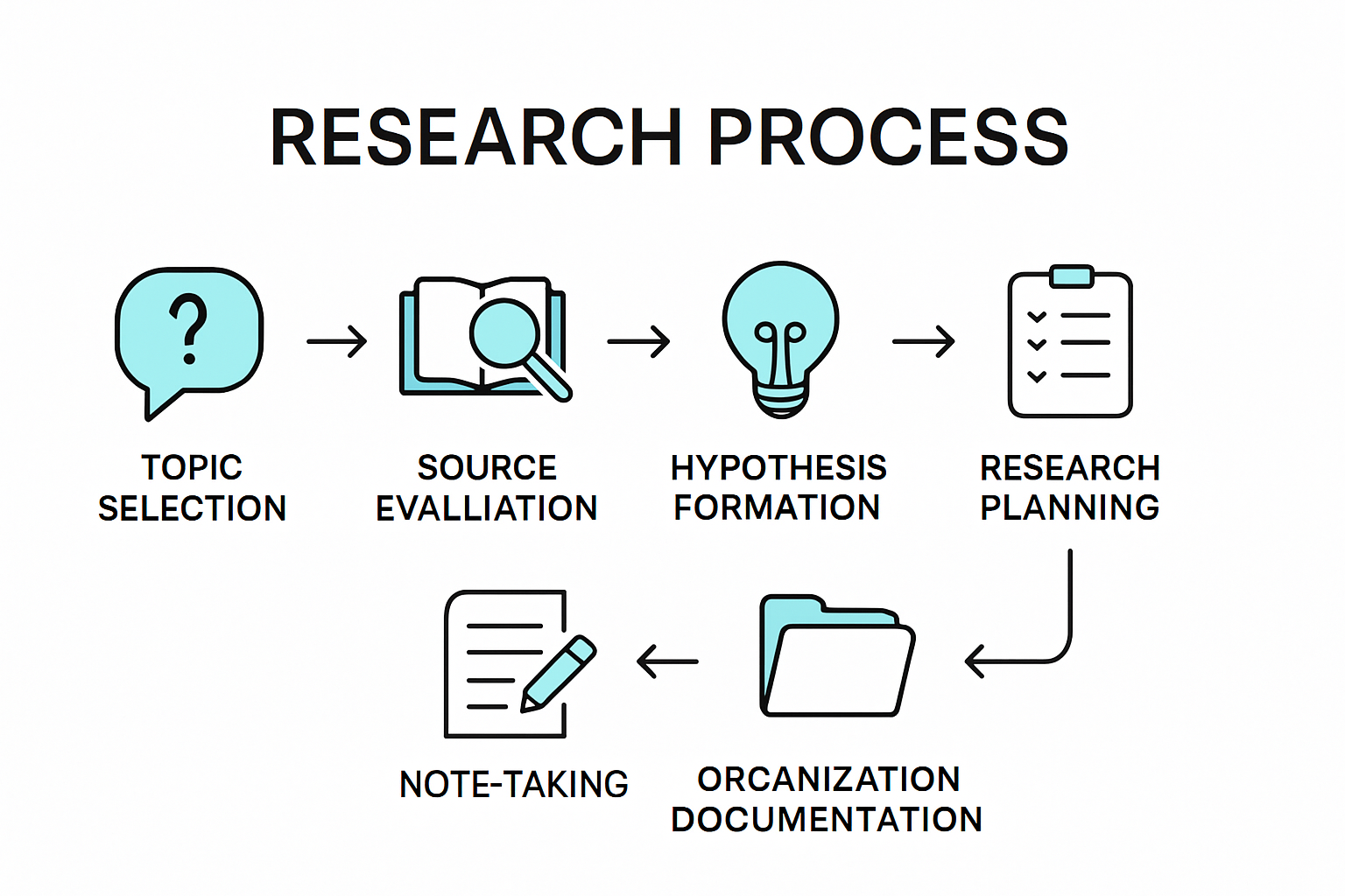 Infographic showing research paper planning steps