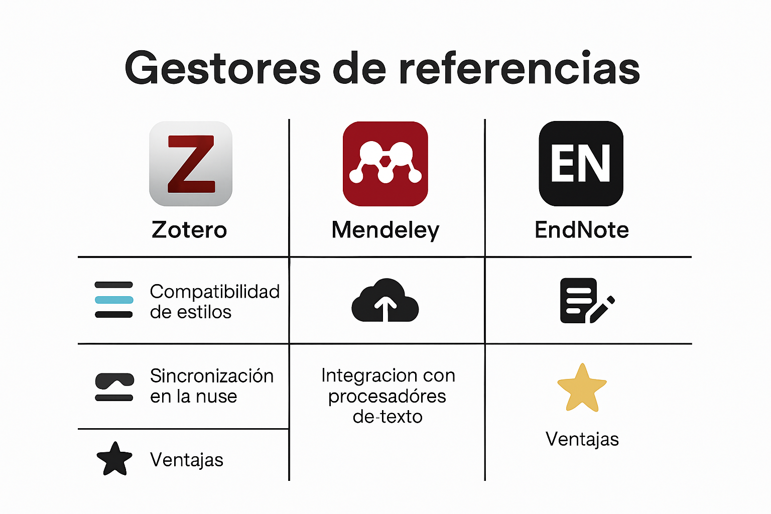 Comparación visual de gestores de referencias bibliográficas