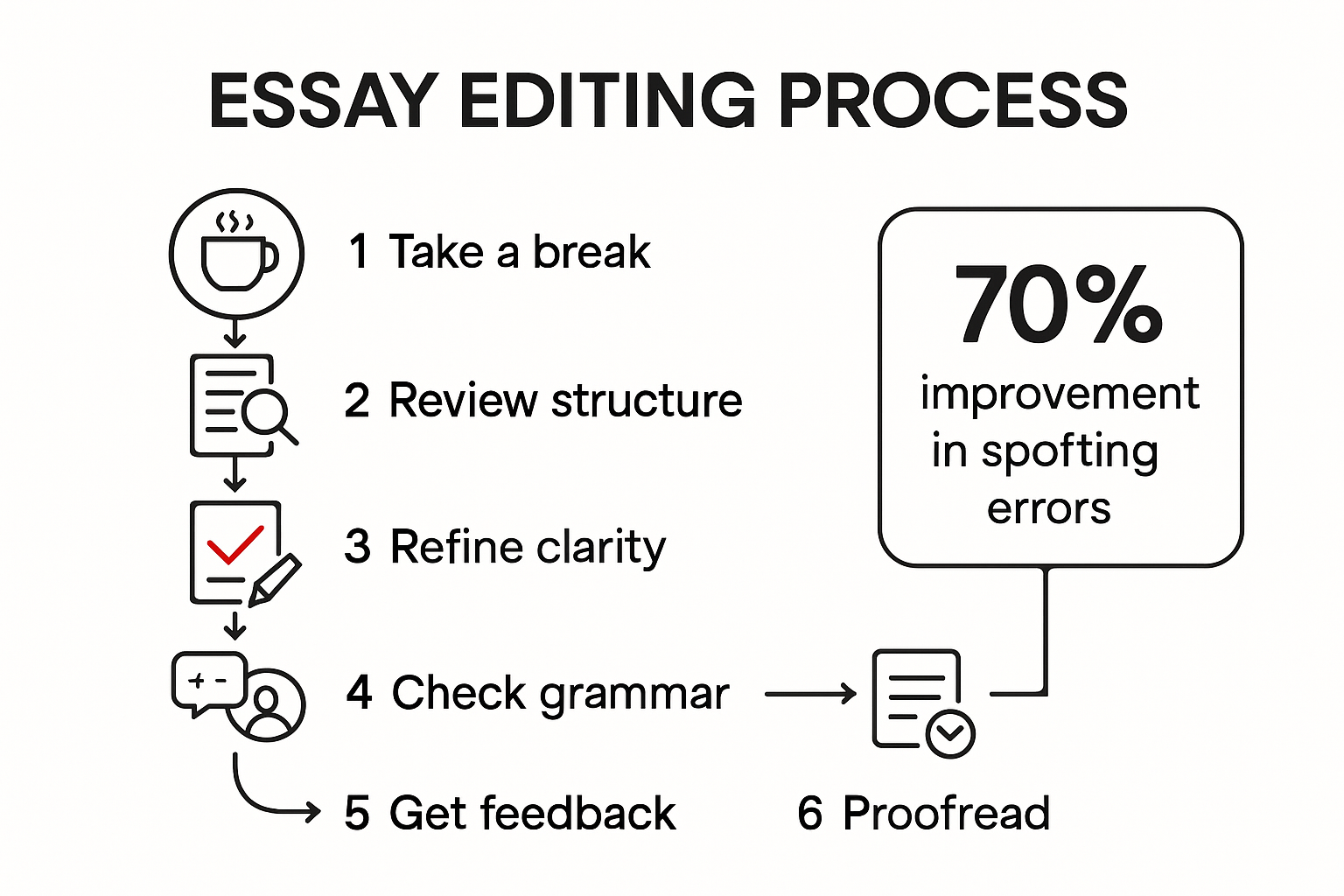 Six steps for efficiently editing essays infographic