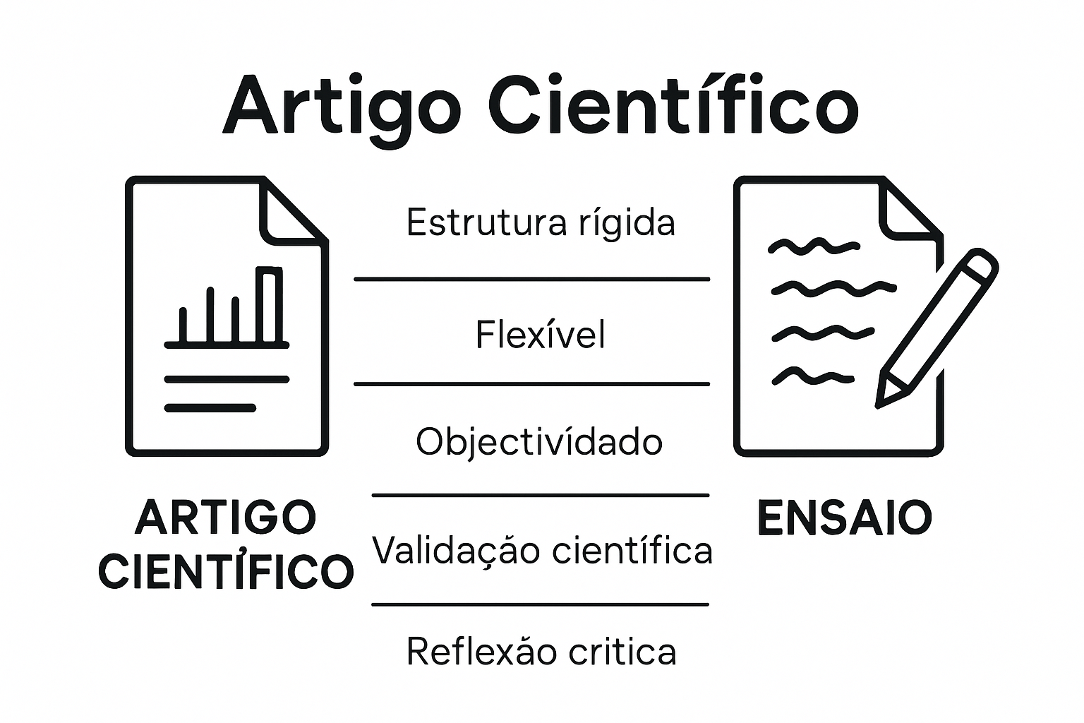 Infográfico simples a comparar artigo científico e ensaio