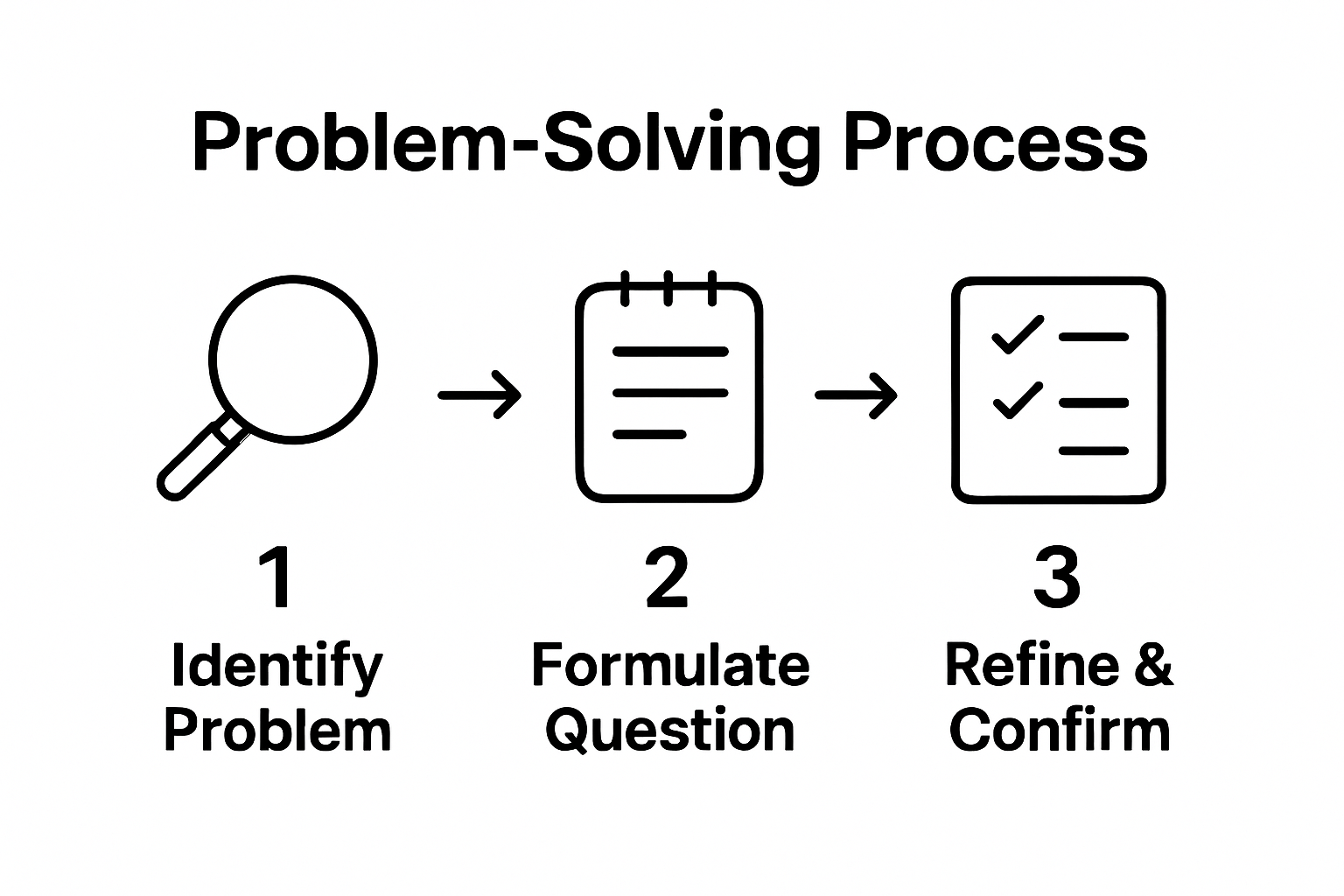 Infographic showing three steps to form a research question