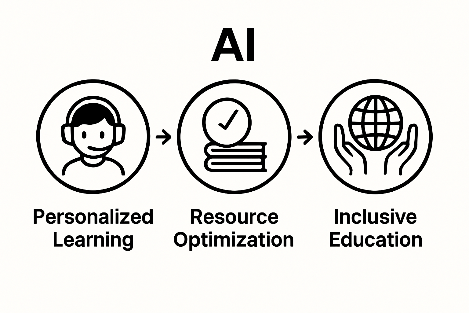 Visual comparison of AI addressing educational challenges: personalized learning, resource optimization, inclusive education.
