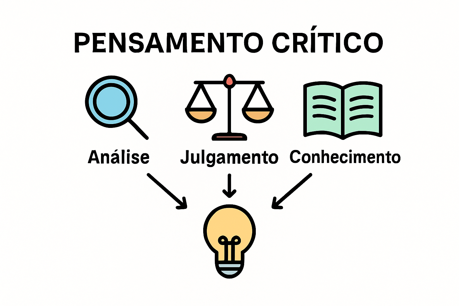 Infographic showing analysis, judgment, knowledge pillars of critical thinking.