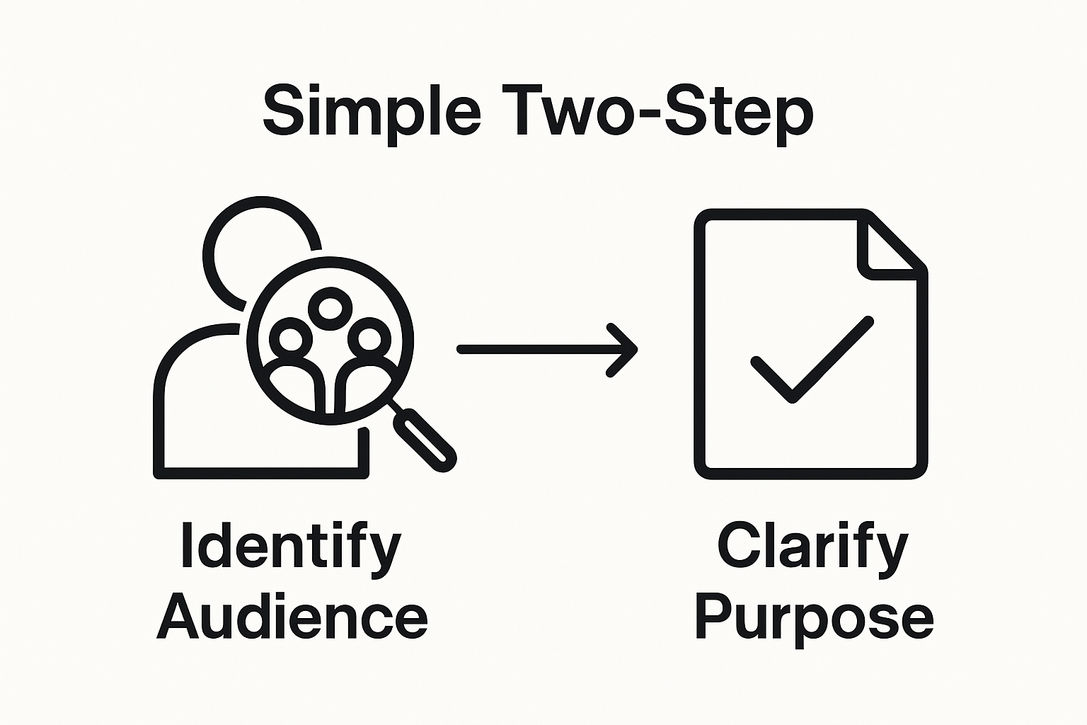 Two-step infographic showing audience identification and clarifying purpose