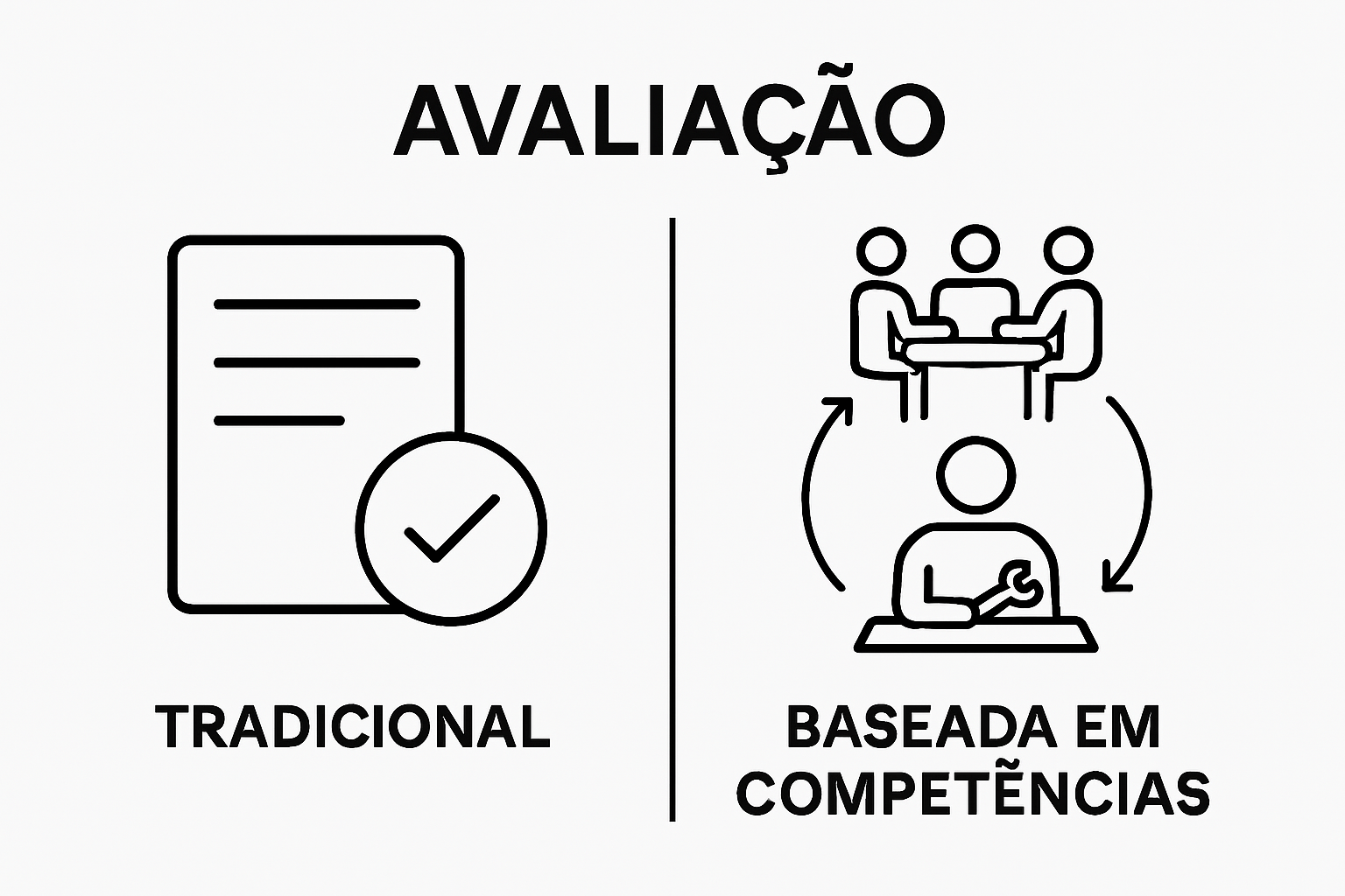 Comparação visual entre avaliação tradicional e por competências