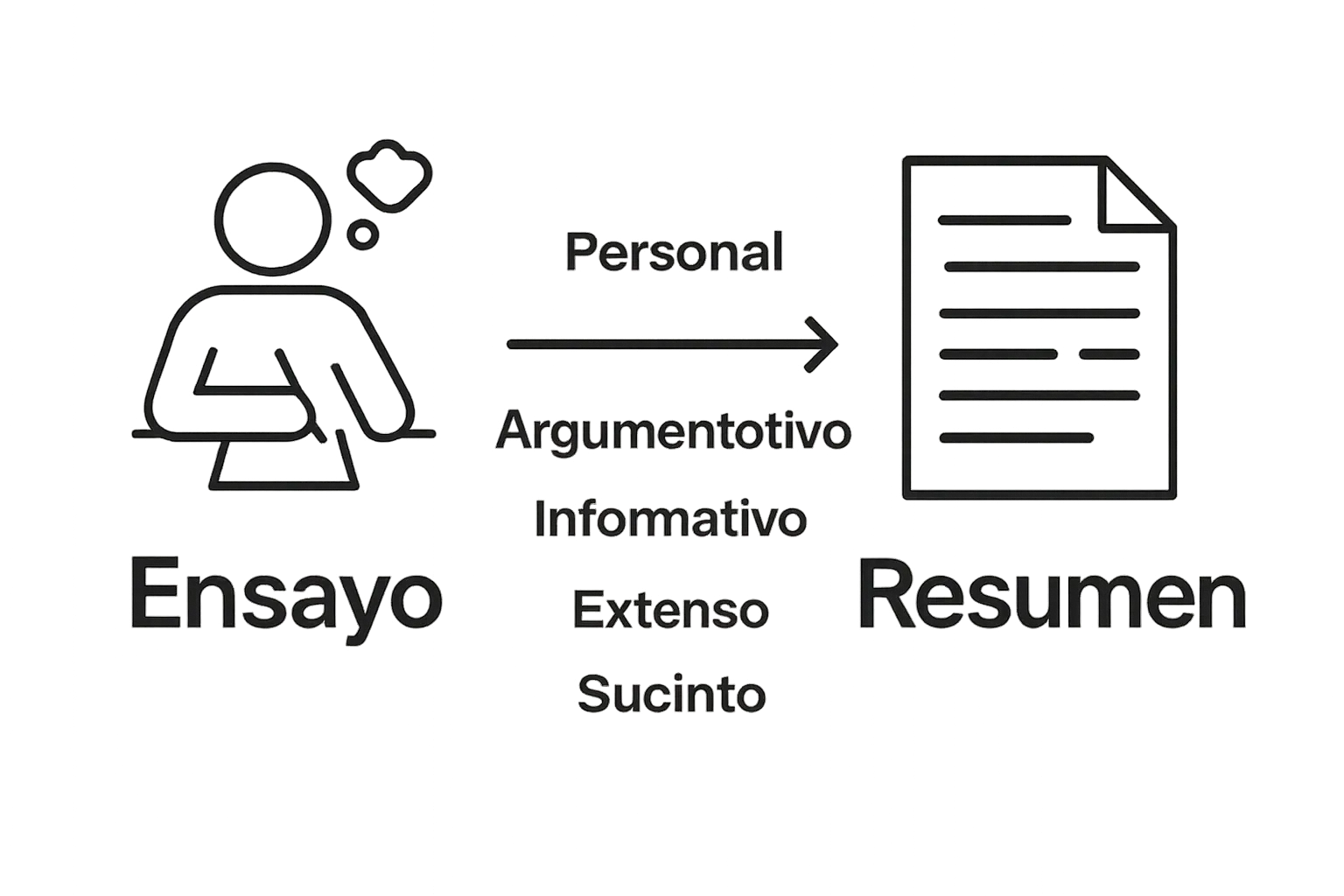 Infographic showing visual differences between essay and summary