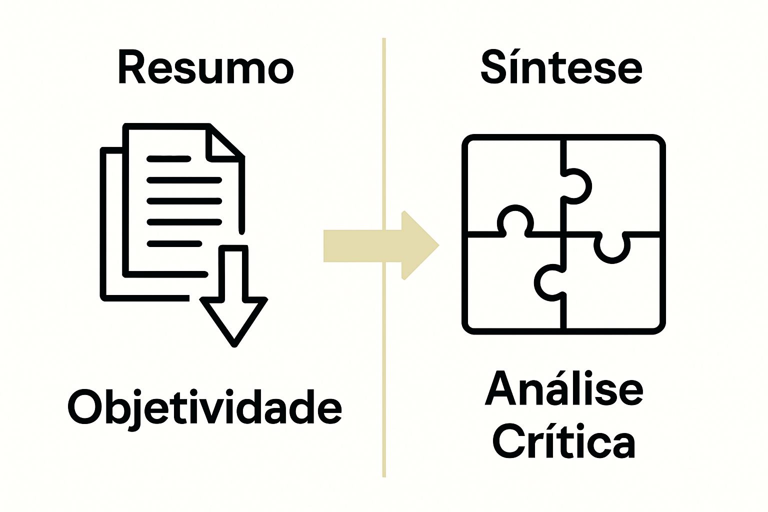 Resumo versus síntese visual comparison infographic