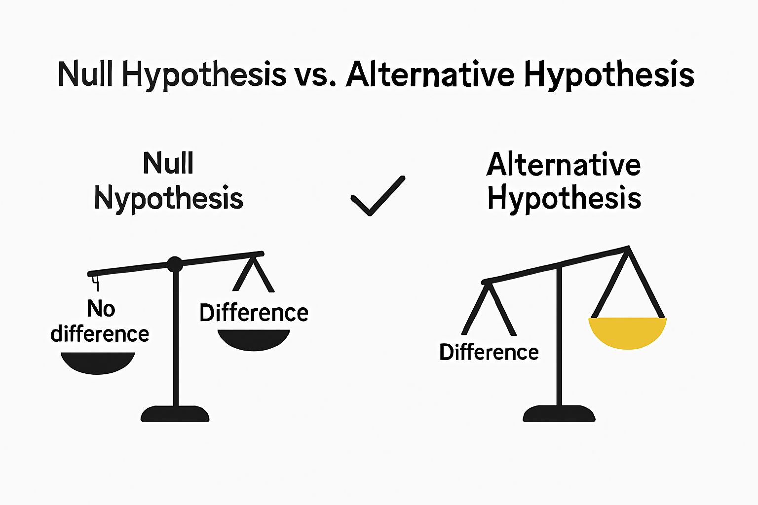 Comparison of null and alternative hypotheses with simple icons