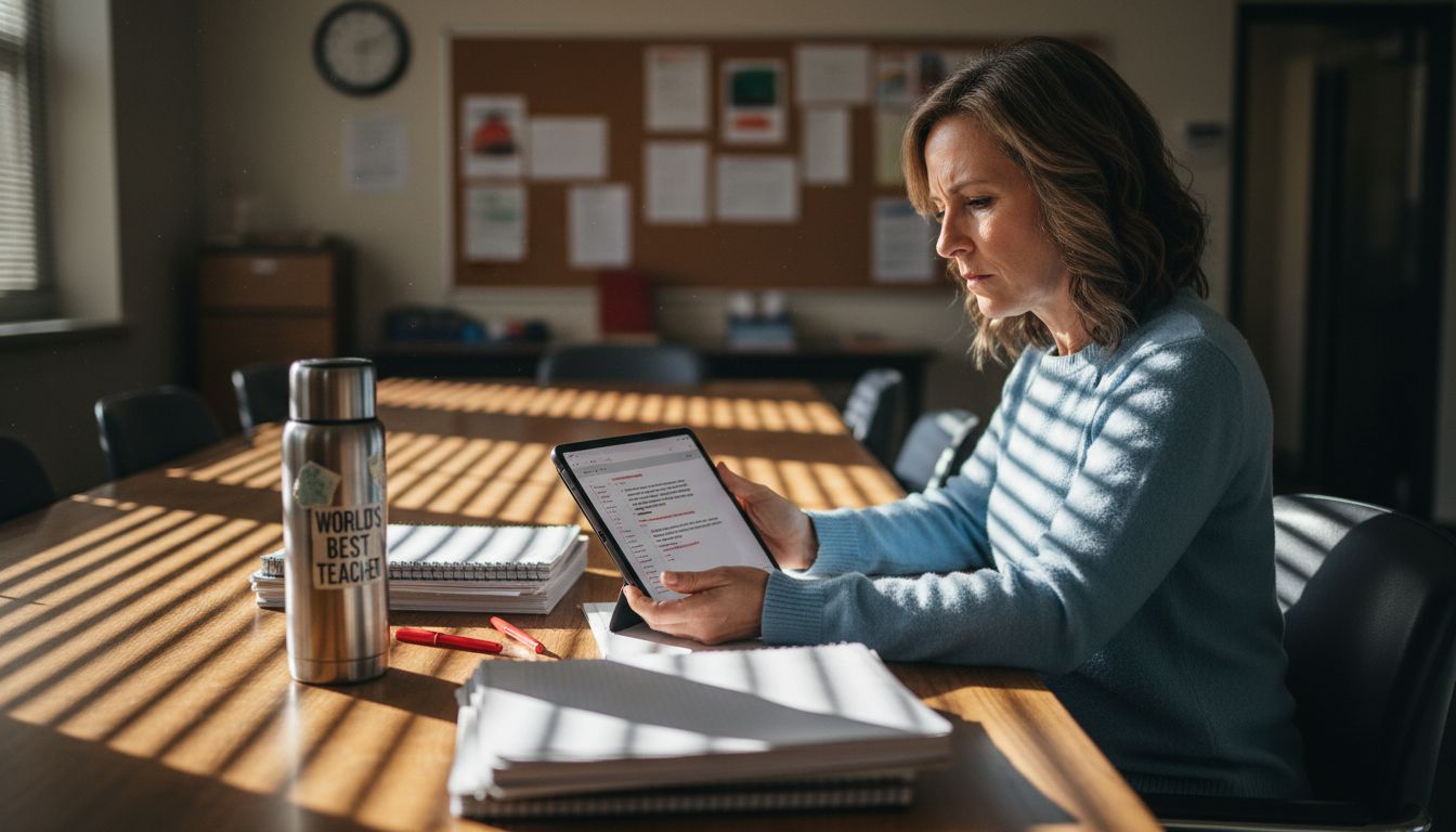 Teacher grading essays with AI help