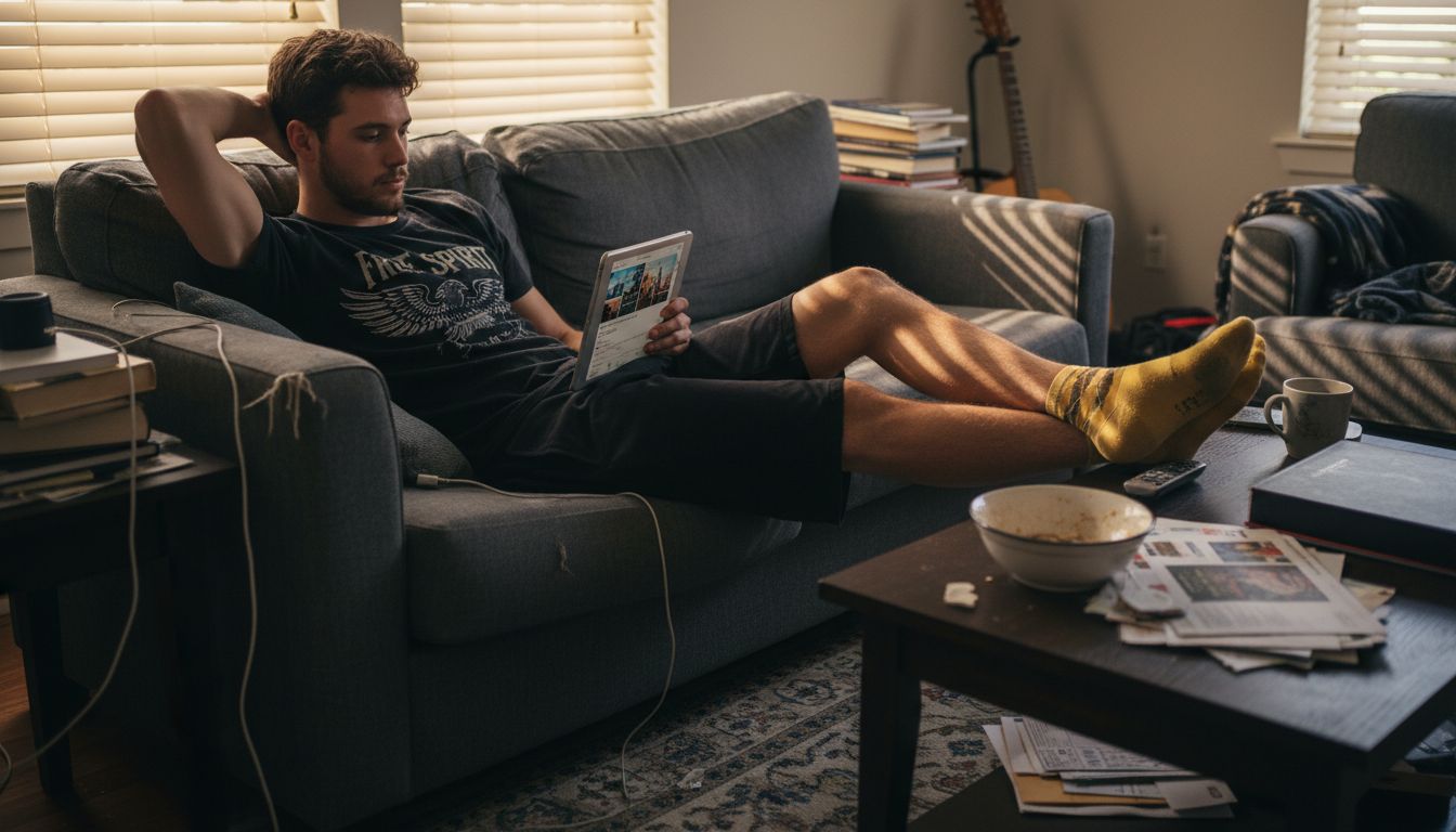 Man scrolling personalized social feed at home