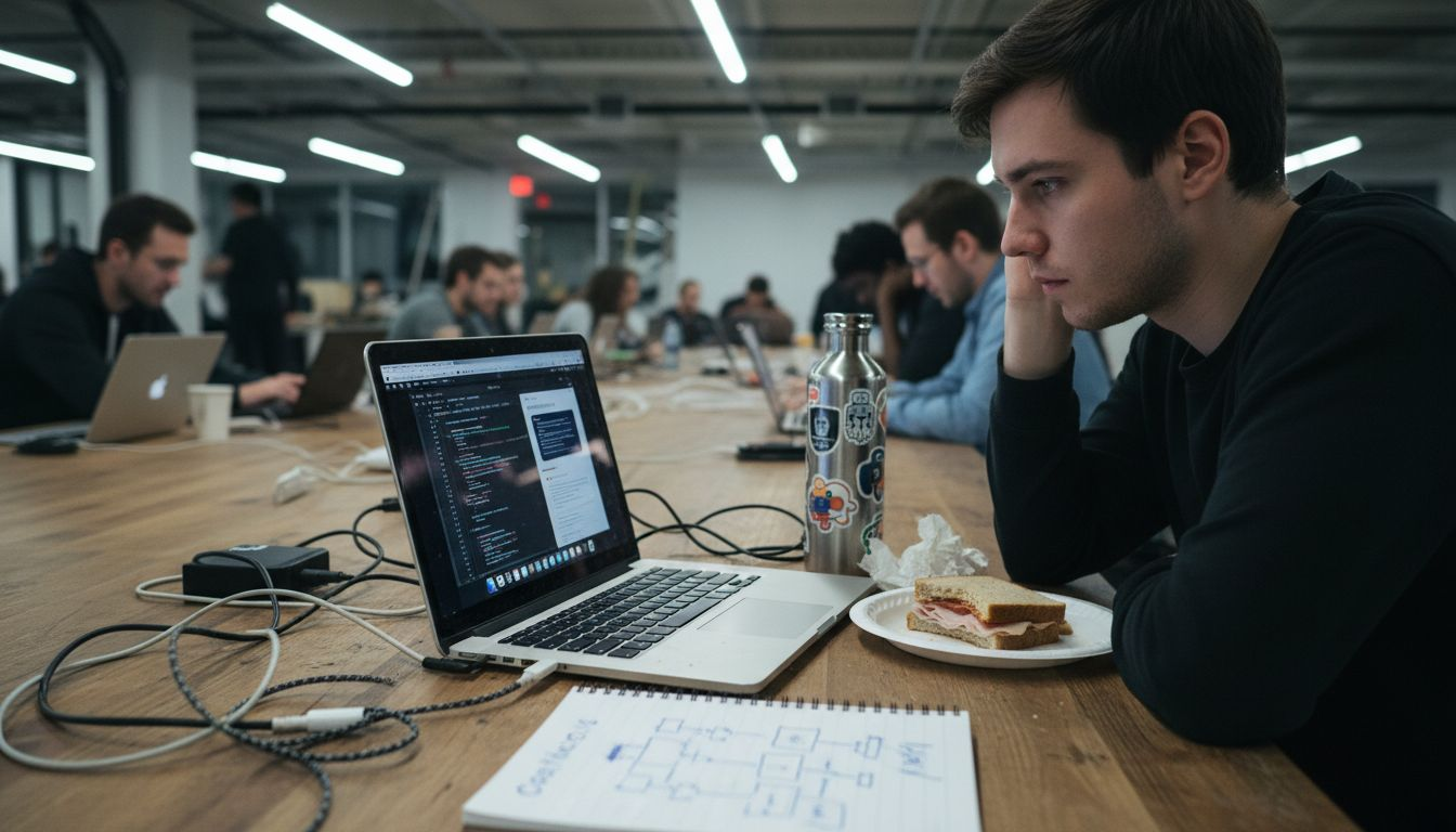 Developer reviewing AI-generated content at workspace