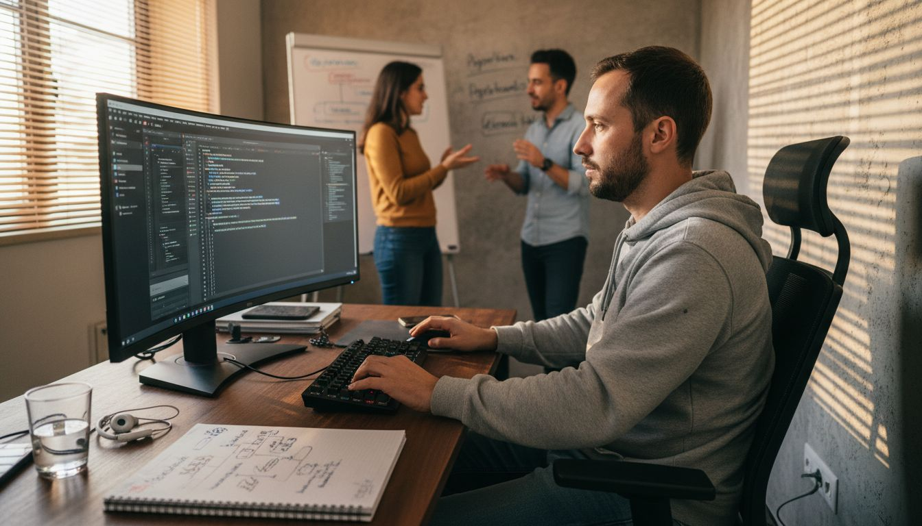 Programador a afinar algoritmos de inteligência artificial no escritório