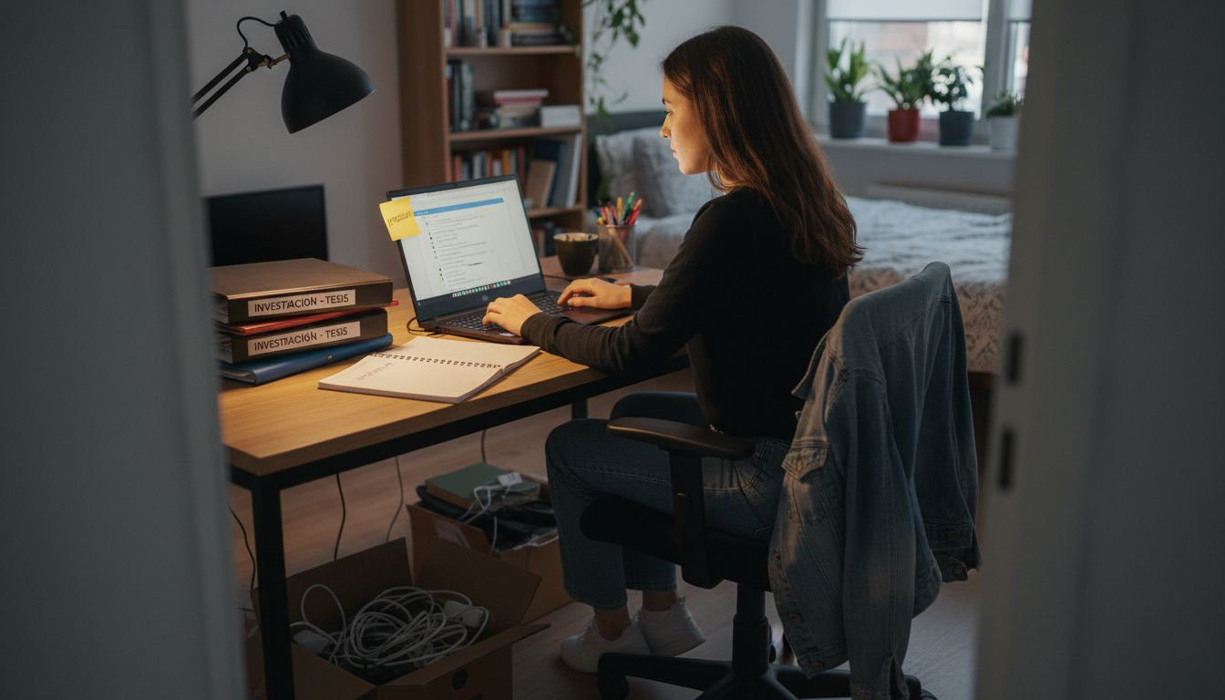 Un estudiante pone orden a sus archivos digitales mientras está en su habitación.