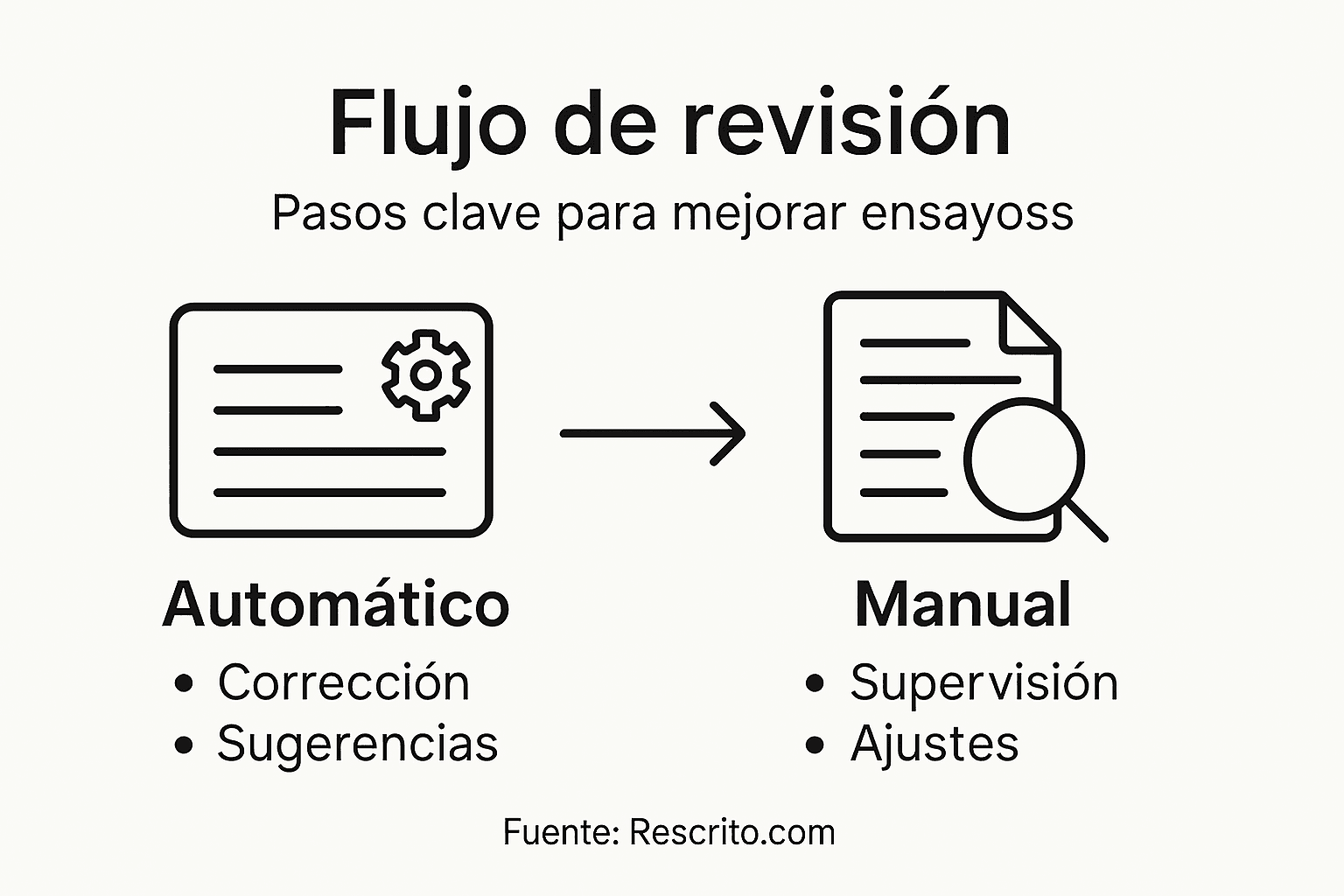 La infografía detalla cada etapa del proceso de revisión de textos.