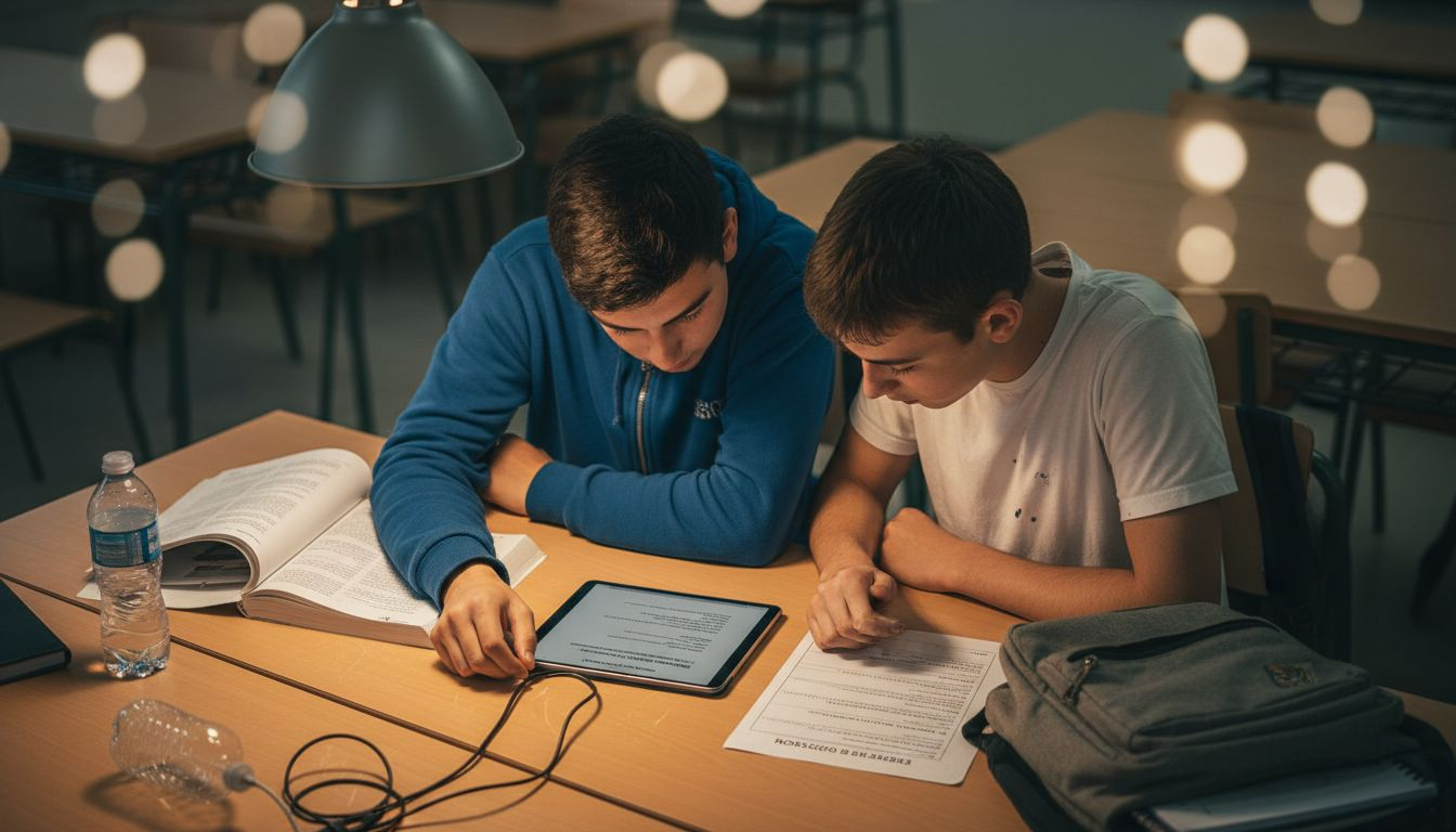 Alumnos que utilizan tablets para apoyarse en las traducciones durante sus estudios