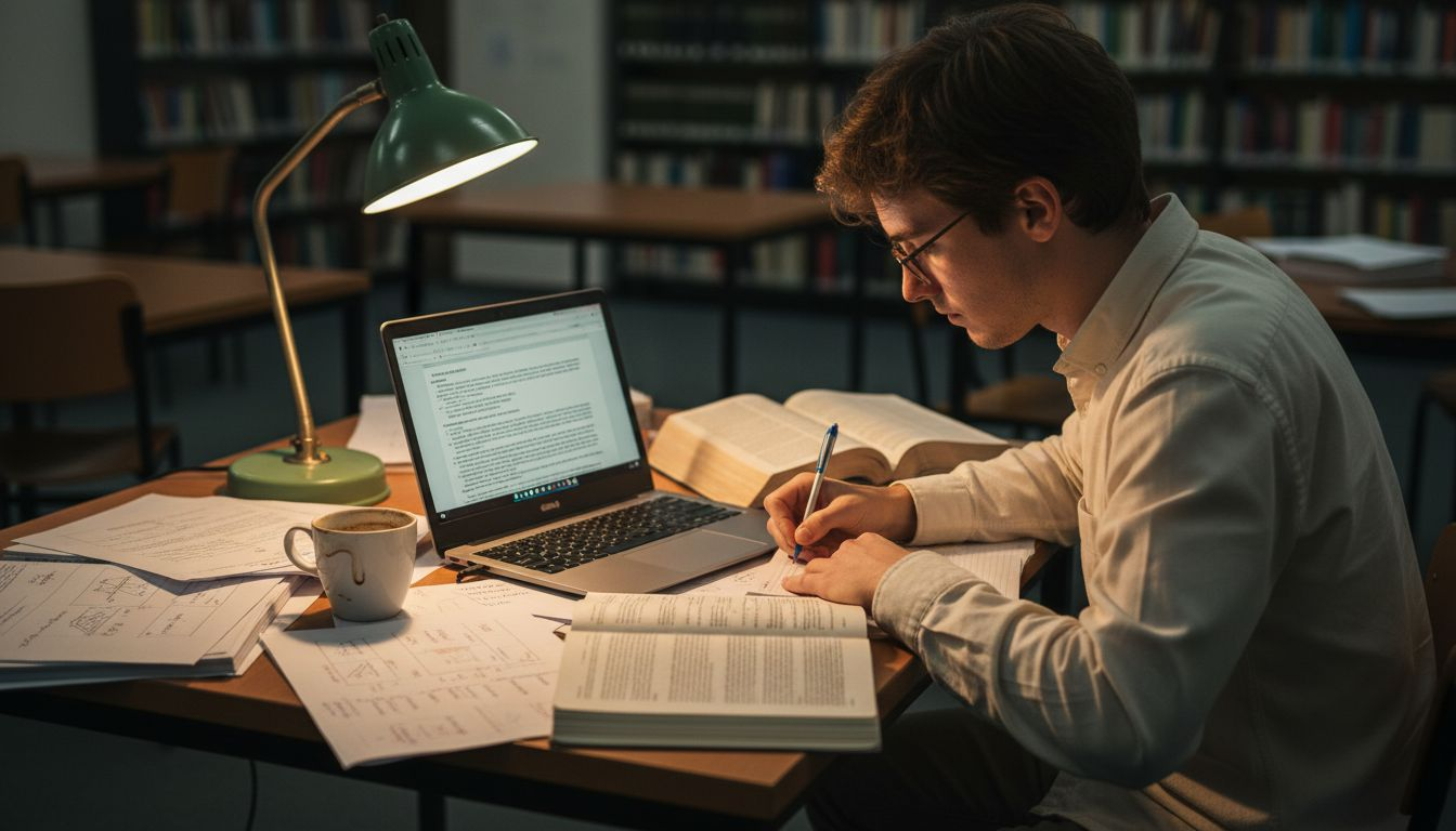 Estudiante universitario redactando su tesis apoyándose en herramientas de inteligencia artificial