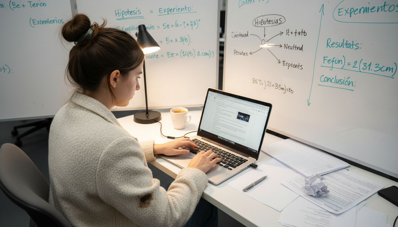 Investigadora revisando la gestión de referencias en su portátil