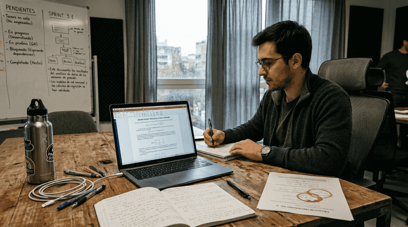 Un ingeniero analiza un PDF complejo utilizando inteligencia artificial.