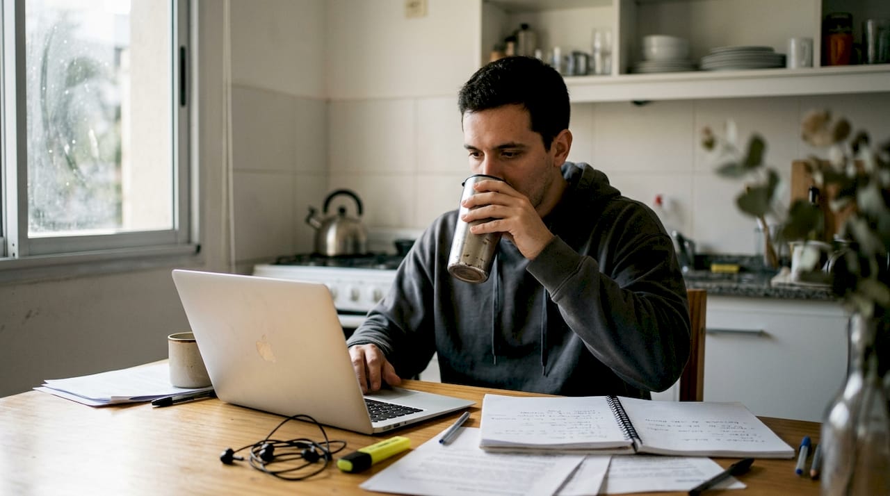 Hombre revisando un texto con ayuda de una herramienta de inteligencia artificial